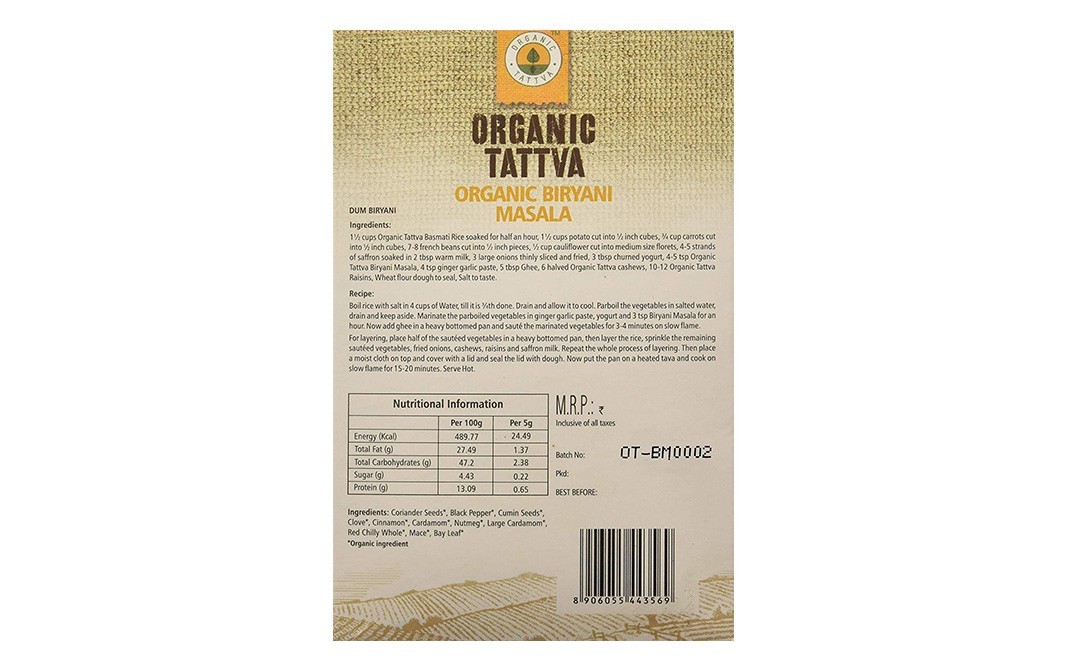 Organic Tattva Organic Biryani Masala    Box  100 grams